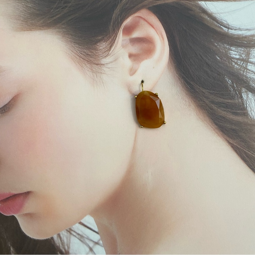 4/$15 Vintage Antique Gold Wire Brown Yellow Marble Stone Earrings - Picture 4 of 6